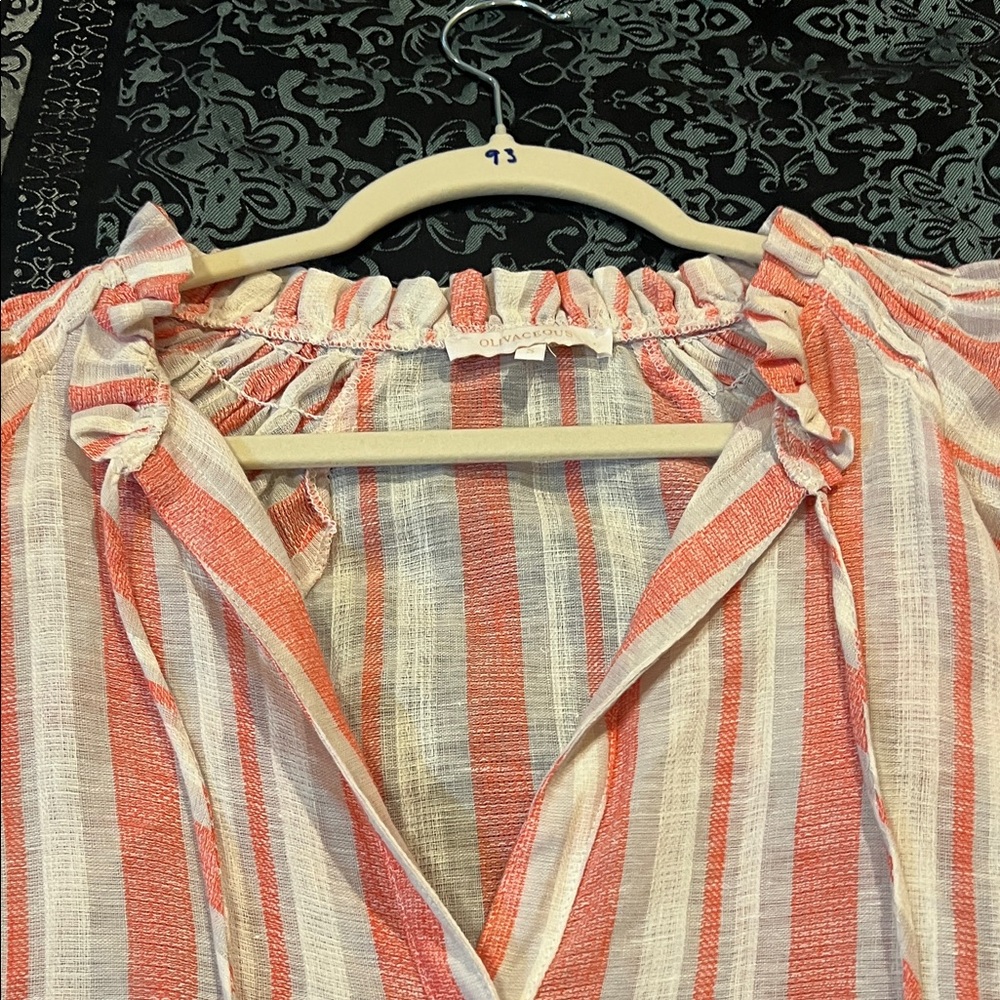 Olivaceous Coral and Cream Striped Blouse - Picture 7 of 10